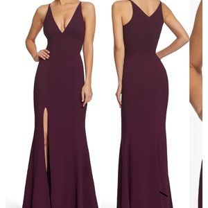 Dress the Population- Iris Slit Crepe Gown, Plum